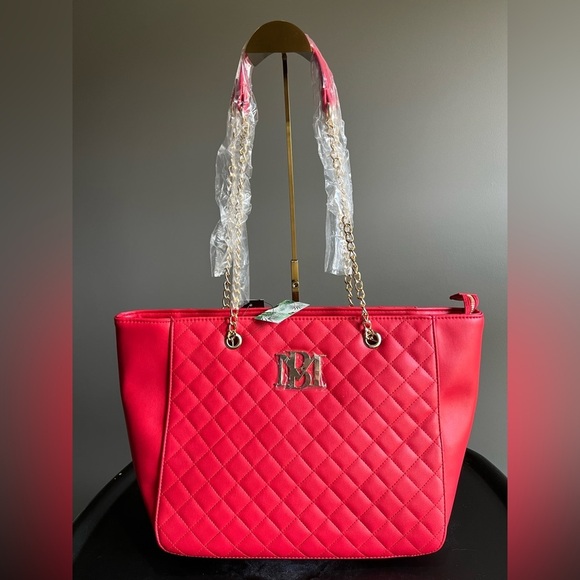 Badgley Mischka Red Quilted Tote Bag - Picture 1 of 5